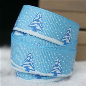 Go Grosgrain - 15mm Snow Trees /Blue Mist